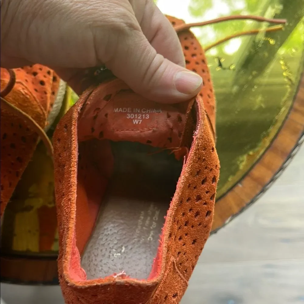 Toms Orange Wedge Shoes with Brogue Detailing